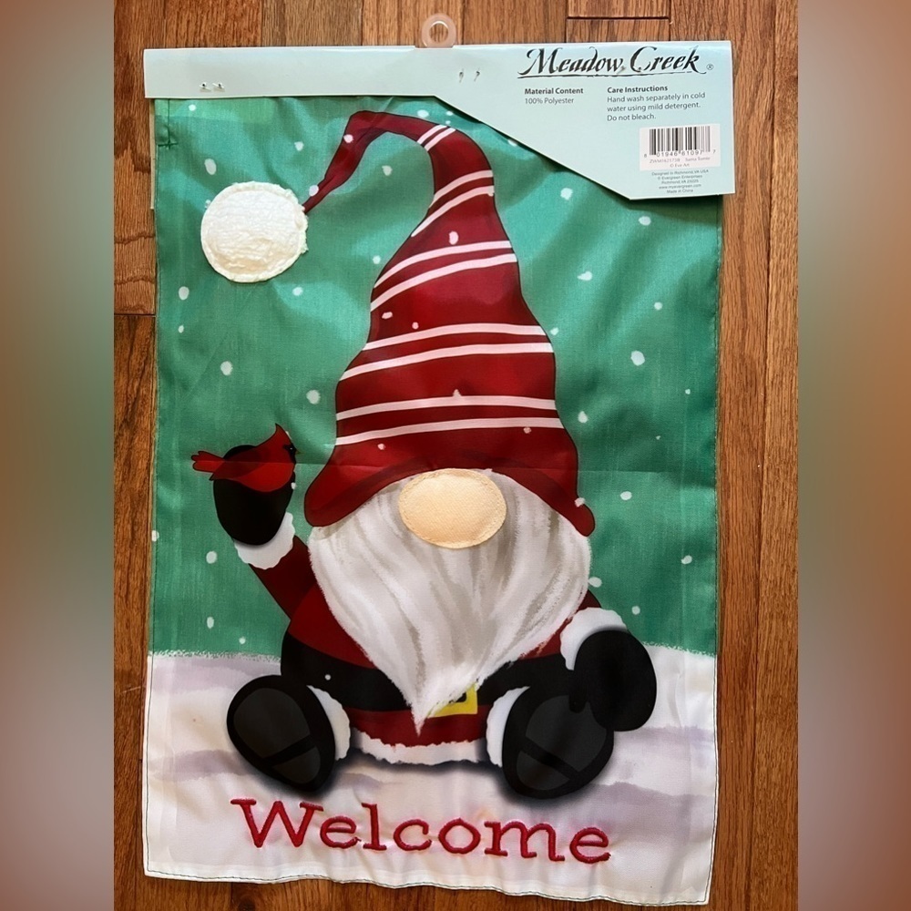 New Garden flag Holiday Gnome with appliqué 12.5” x 18”